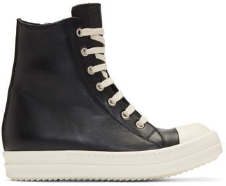 Rick Owens Black and Off-White Leather High-Top Sneakers
