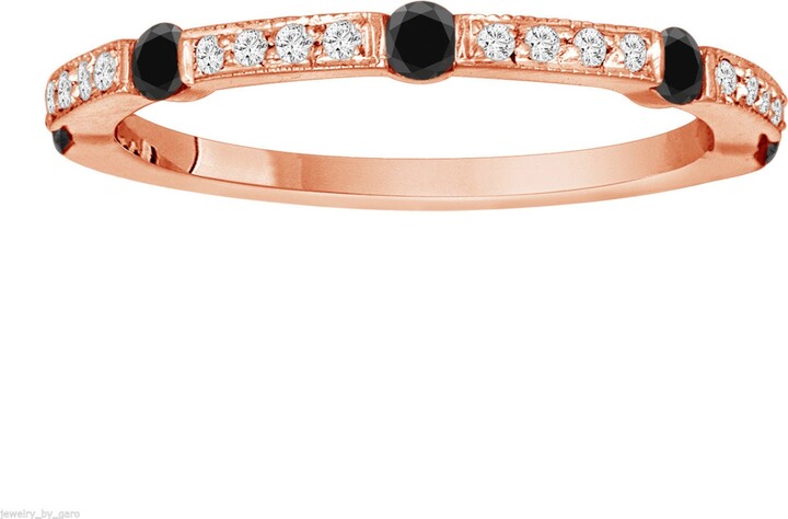 Etsy 14K Rose Gold Black & White Diamond Wedding Band, Half Eternity