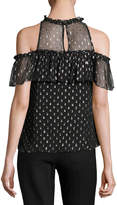Thumbnail for your product : Rebecca Taylor Metallic Clip Sleeveless Ruffle Top, Black
