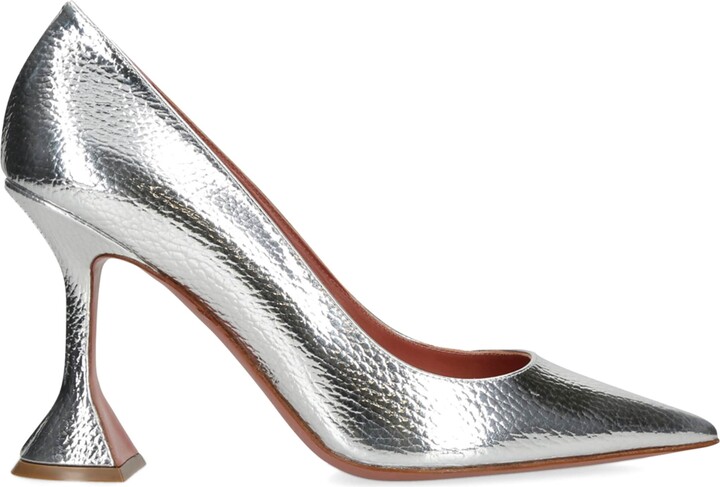 Amina Muaddi Metallic Leather Ami Pumps 95