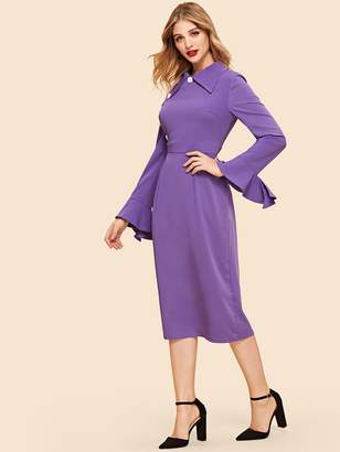 Shein Bell Sleeve Solid Collar Dress