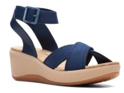 clarks navy blue wedge sandals