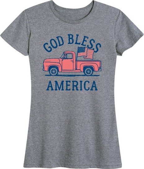 Instant Message Women'sInstantMessagePickUpTruckGodBlessAmericaShortSleeveGraphicT-Shirt-HeatherGrey-Large