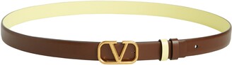 Valentino VLOGO Buckle Reversible Leather Skinny Belt
