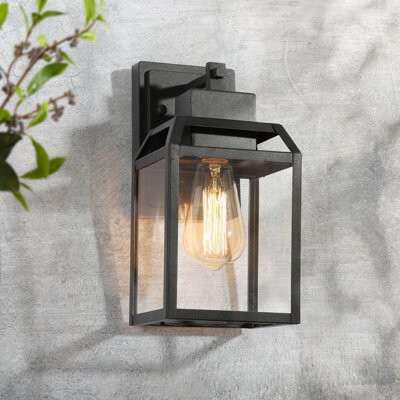Lark Manor 1- Light Matte Black Lantern Outdoor Wall Sconce