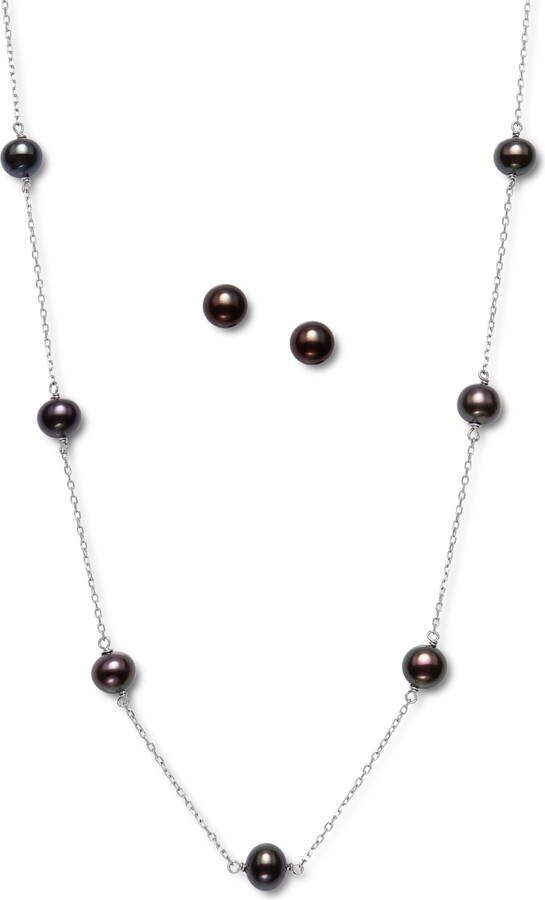 Women Rainbow Black Shell Pearl Pendant Necklace Earring Jewelry Set PN1165