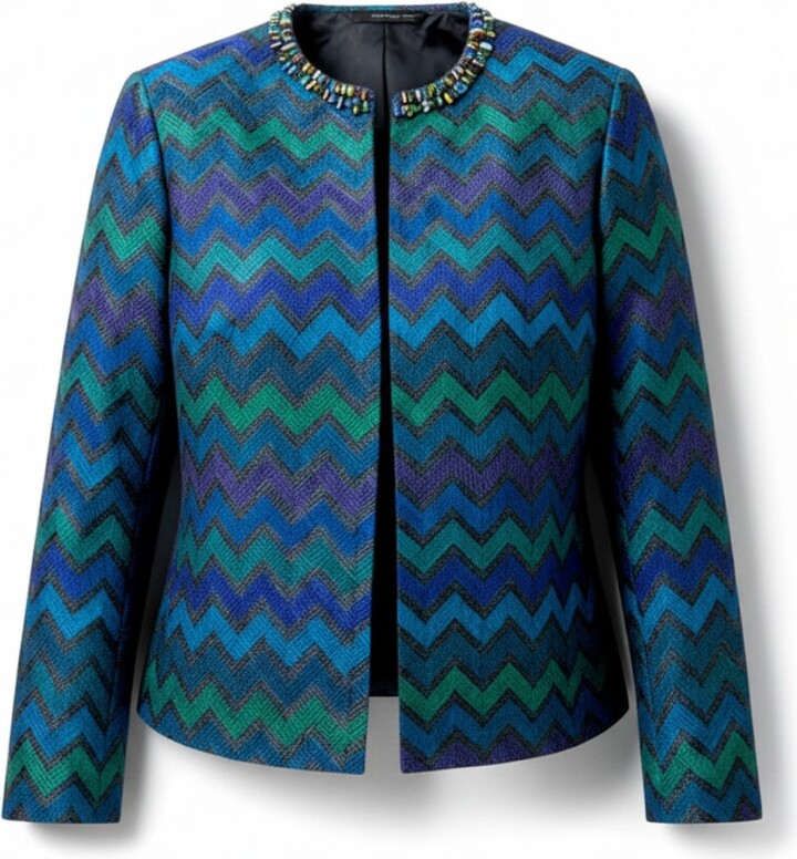 Stovaria Blue Silk Embroidery Statement Jacket: Dupion Silk, Semi-Precious Stones