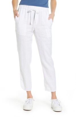 petite white linen pants