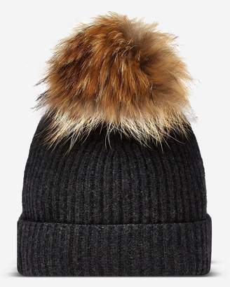 N.Peal Ribbed Cashmere Hat With Detachable Pom