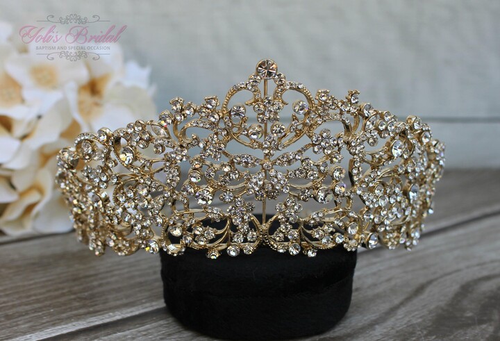 Etsy Fast Shipping Gold Swarovski Tiara Quinceañera Crystaltiara Crown Wedding Headpiece Bridal Tiara Bridal Sweet 16