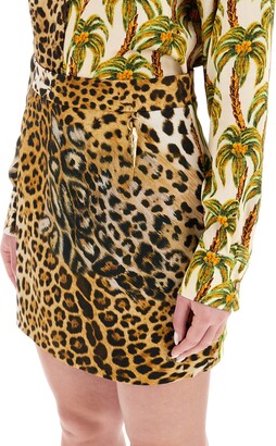 Roberto Cavalli Jaguar And Palm Tree Printed Miniskirt