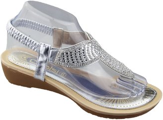 KOLLACHE Womens Low Wedge Toe Post Sandals Ladies Diamante Summer Shoes