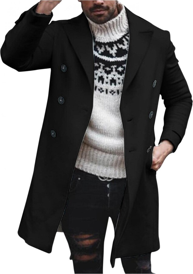 Xposed Mens Double Breasted Pea Coat Wool Blend Smart MOD Overcoat Winter Warm Jacket 