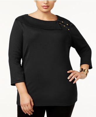 Karen Scott Plus Size Cotton Shawl-Collar Top, Created for Macy's