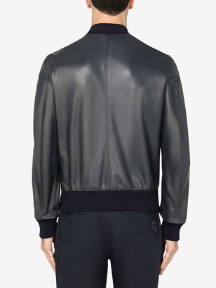 Dolce & Gabbana Logo-Tag Leather Bomber Jacket