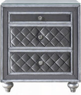 Everly Quinn Nightstand 1Pc 3-Drawer Nightstand Velvet Tufted Drawer Front Jewelry Tray Faux Crystal Drawer Knobs