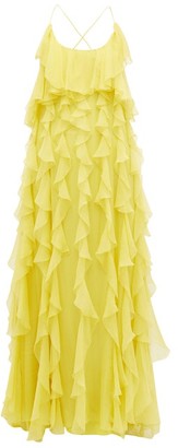 Valentino Ruffled Open-back Silk-chiffon Gown - Yellow