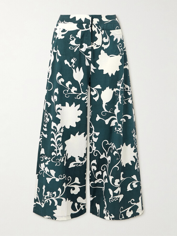 Emporio Sirenuse - Adele Floral-print Cotton Wide-leg Pants - Blue