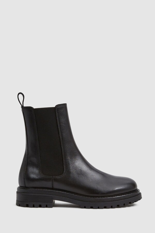 Reiss Black Thea Boots Leather Pull On Chelsea Boots - ShopStyle