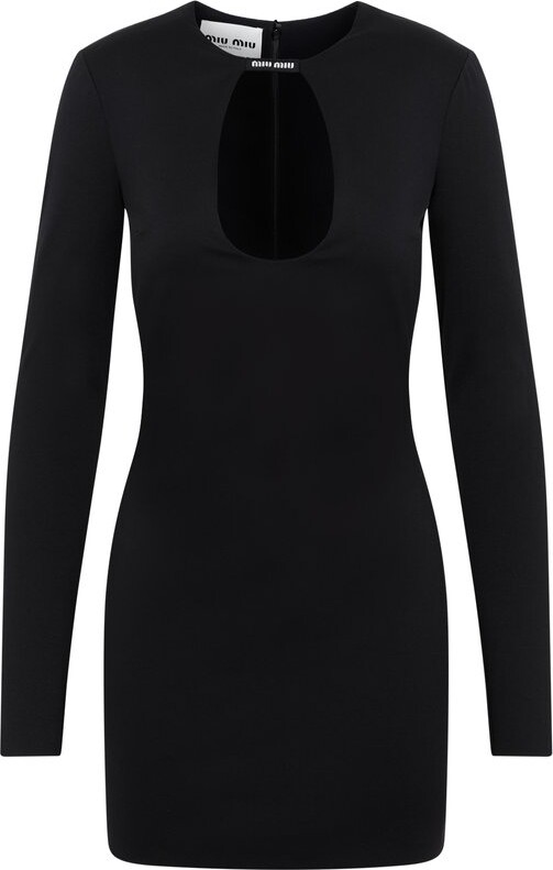 Rare MIU MIU $2875 Women's Black Long Sleeve Crystal Trim Shift Dress - NWT
