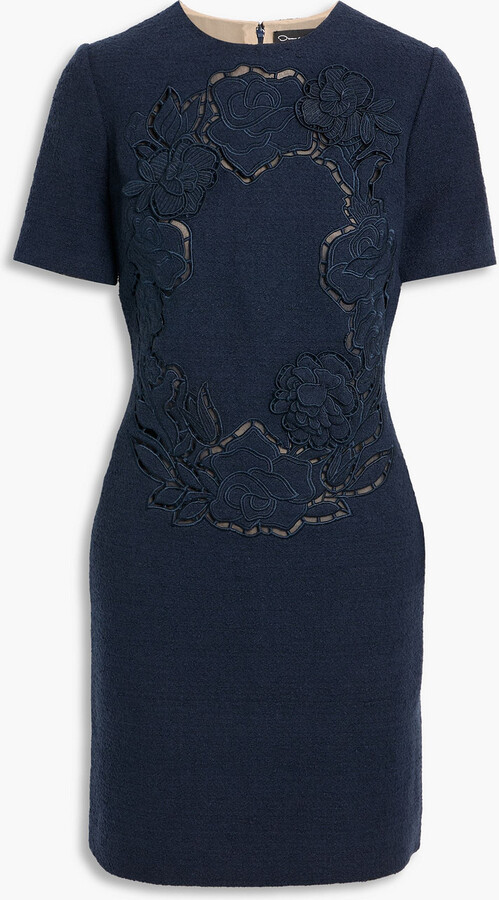 Oscar de la Renta Cotton-blend bouclé and guipure lace mini dress