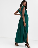 Thumbnail for your product : ASOS Maternity DESIGN Maternity premium lace insert pleated maxi dress in forest green