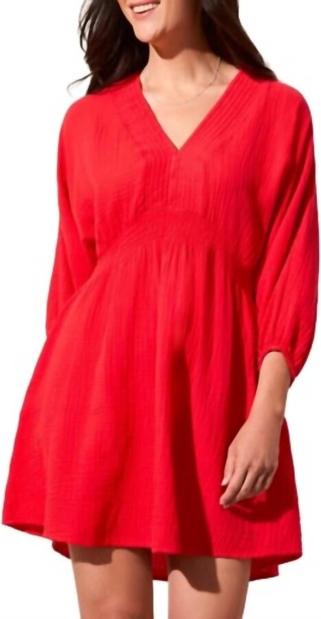 Women's Tribal Puff 3/4 Sleeve Mini Dress In Bayberry