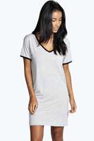 Thumbnail for your product : boohoo Yasmin V Neck Contrast Rib T-Shirt Dress