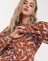 Thumbnail for your product : Object puff sleeve tie waist dress in leaf print