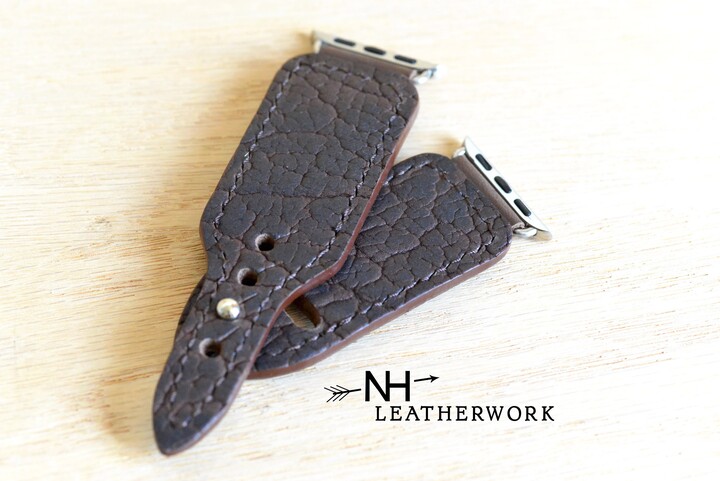 Leather Watch Band Strap, Chocolate Brown American Bison Hide For Apple 38/40/41mm 42/44/45/49mm Fitbit Versa 2, Samsung Galaxy