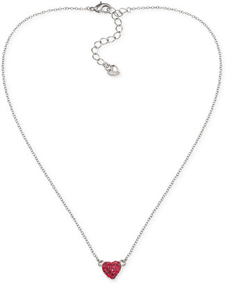 Carolee Silver-Tone Red Crystal Small Heart Pendant Necklace