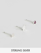 Thumbnail for your product : ASOS Sterling Silver Pack of 3 Star Stone Nose Stud Pack
