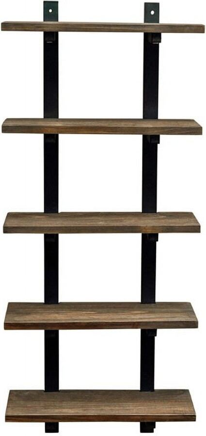 Pomona 48"H 5-Shelf Metal and Solid Wood Bath Wall Shelf, Natural