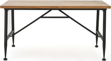 17 Stories Rectangle Outdoor Coffee Table With Angled Tubular Legs And Wood Top(Only Including Coffee TableWithout Chairs)