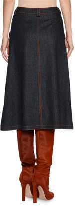 Agnona A-Line Denim Midi Skirt