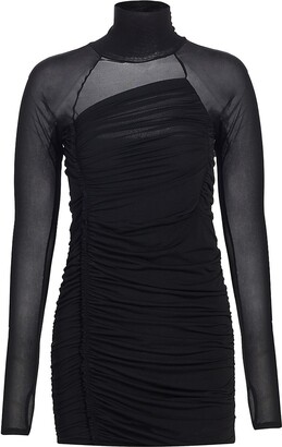オールインワン・サロペット Helmut Lang Ribbed Turtleneck Mini Dress Helmut Lang Women's Crepe Ruched Sheer-Accent Turtleneck