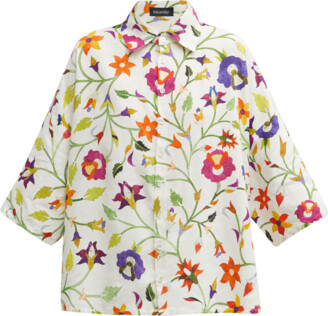 eskandar Floral-Print Button-Front Shirt with Sloped Shoulders