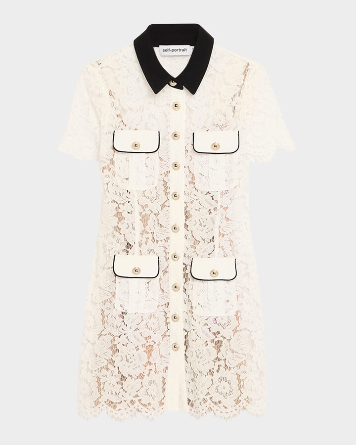 Self-Portrait Floral Lace Mini Shirtdress