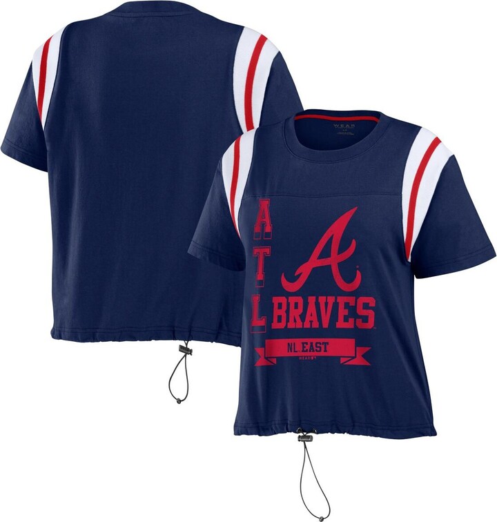 Women's Wear by Erin Andrews Navy Atlanta Braves Cinched Colorblock T-shirt  - ShopStyle
