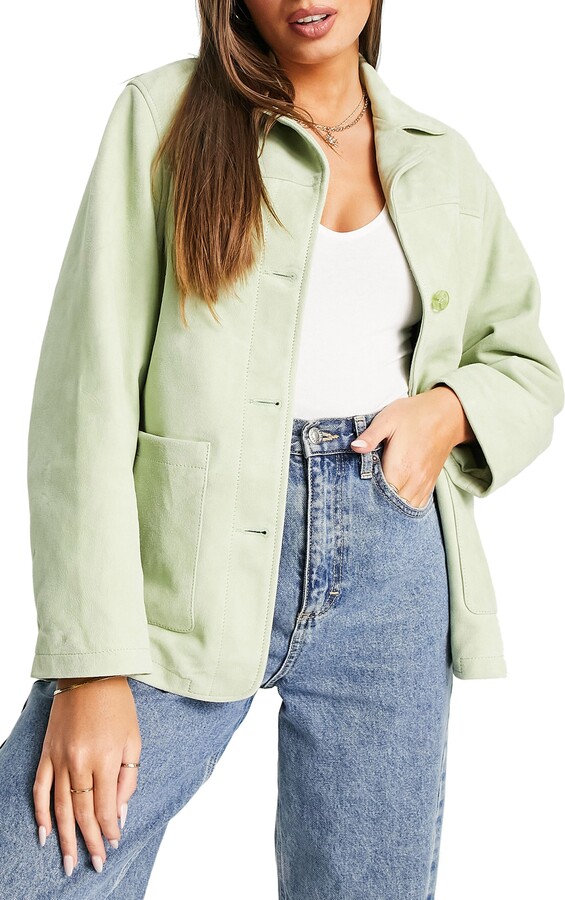 Light Green Leather Jacket | ShopStyle