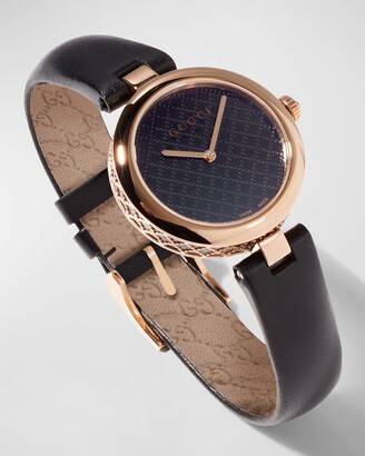 Gucci 32mm Diamantissima Watch with Leather Strap, Black/Rose