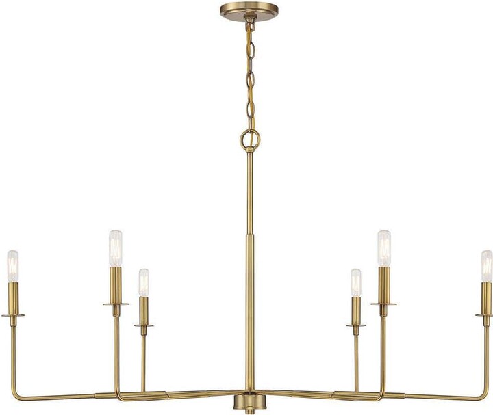 Salerno 42 in. W x 25 in. H 6-Light Warm Brass Wide Chandelier with No Bulbs Included