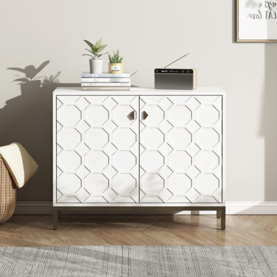 Latitude RunÂ® Modern White Accent Cabinet With Glossy Appearance, 31.78" Tall, Engineered Hardwood, 2 - Door Shelf Storage Chest, 40.7"w, 15.6"d, 31.78"h, Storage,