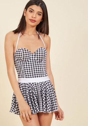 Bettie Page Swoon by the Sea Swim Dress in Black Gingham in 12