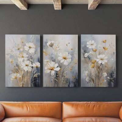 House of Hampton Floral Study Series CVII -Premium Gallery Wrapped Canvas Set -Ready to Hang