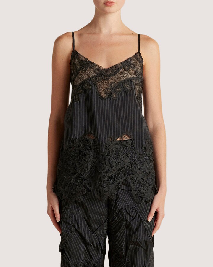 Marina Moscone Pinstripe Lace Inlay Camisole