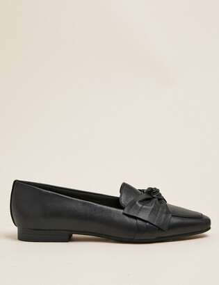 Marks and Spencer Leather Bow Flat Square Toe Loafers
