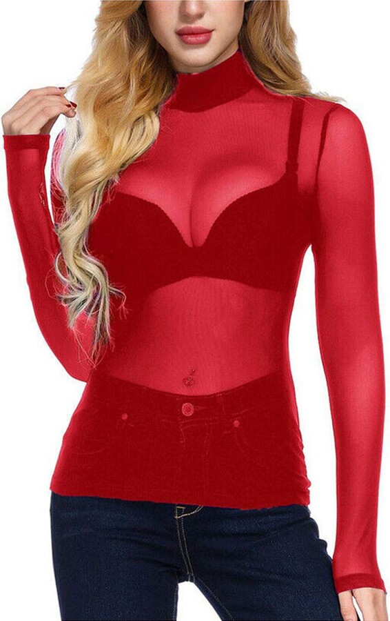 red mesh blouse