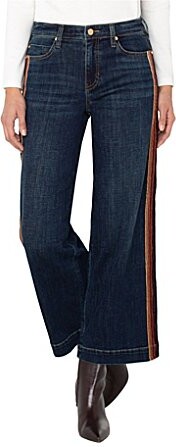 Stretch Denim Stride Wide Leg Velvet Trim Jeans