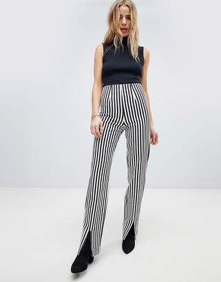Honey Punch PANTS With Front Splits In Pinstripe